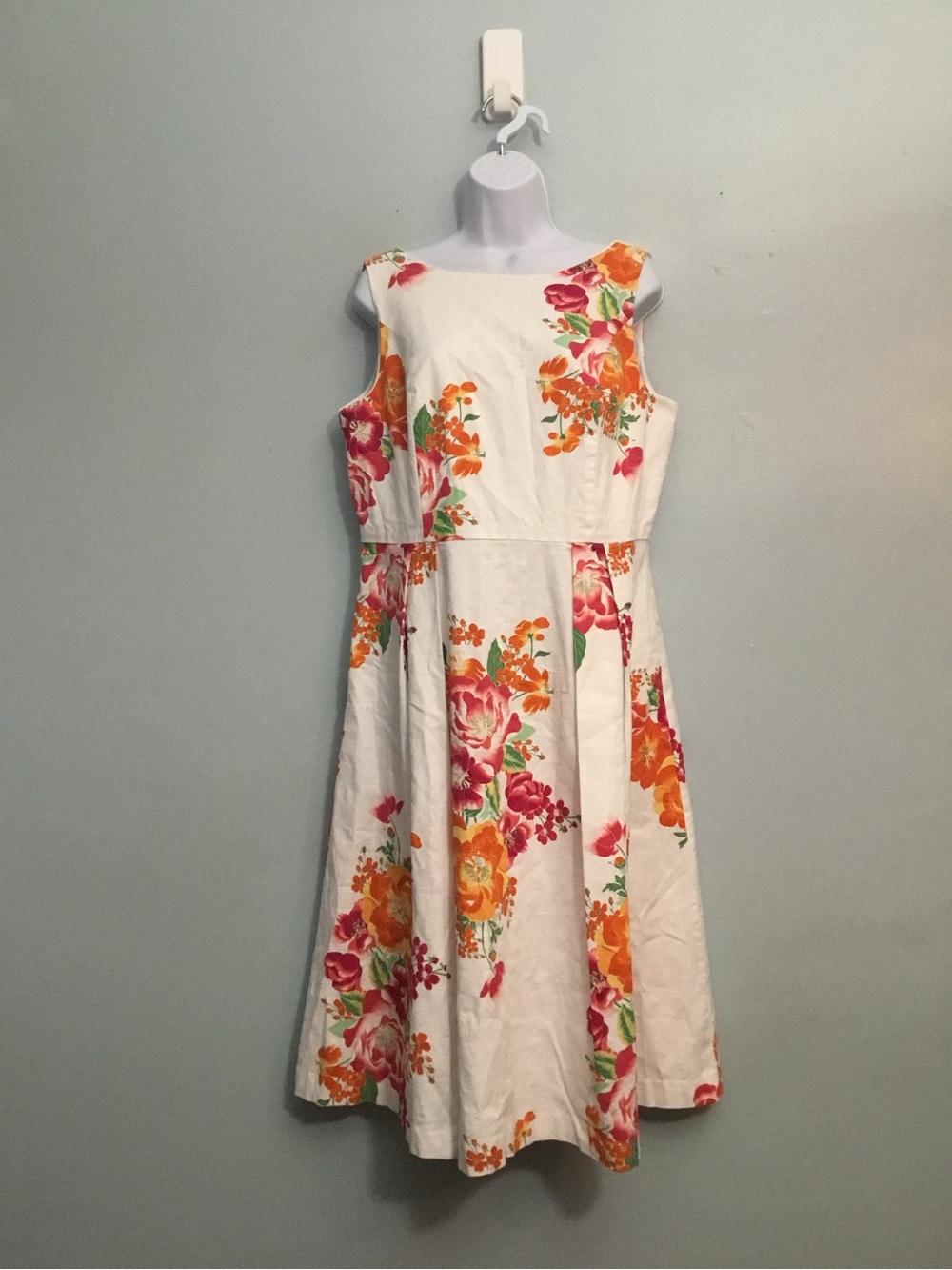 New York & Company Vintage Floral A-Line Midi Dress Pink Orange Size‎ 14